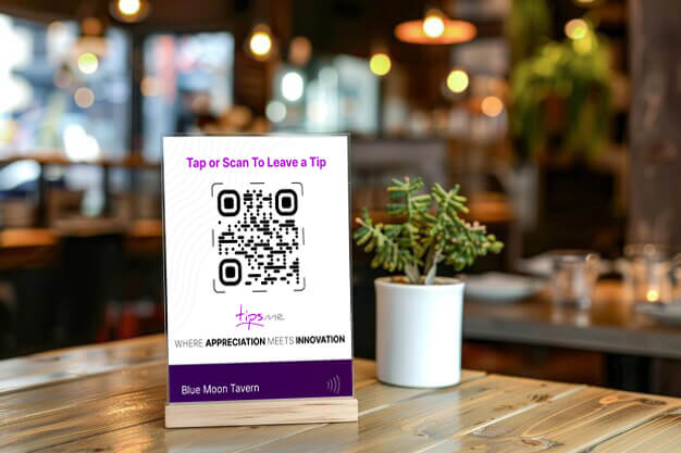 Place NFC/QR code table stand on the Bar